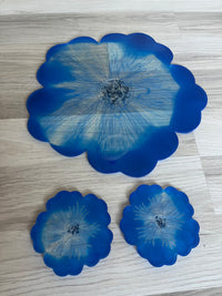 Plateau et ses deux sous verres assortis bleu mer - élégance moderne — vue 2