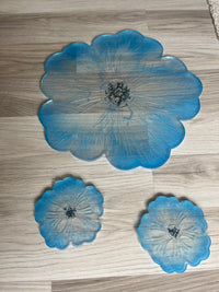 Plateau et ses deux sous verres assortis bleu clair - élégance moderne — vue 2