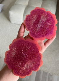 Plateau en résine avec deux sous-verres assortis rose/ orangé - élégance moderne — vue 5
